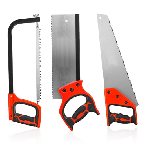 Auto Dynasty 3pcs Handsaw Set, Bow Saw Back Saw Hand Cuts for Sawing, Trimming, Gardening, Cutting Wood, Drywall, Plastic Pipes, Sharp Blade - style: 3pcs Hand Saw