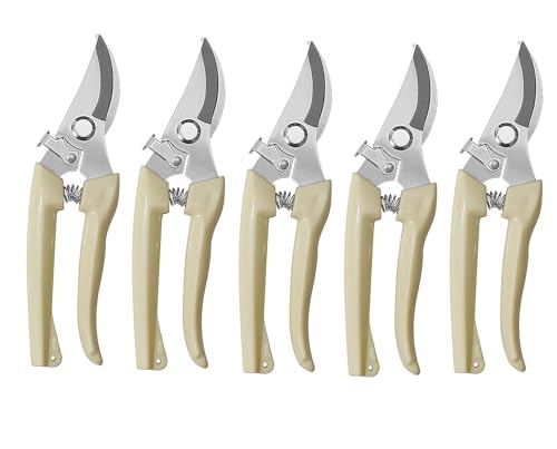 5pcs Garden Flower Shears Pruning Shears 6.9 inches Scissors Heavy Duty Plant Scissors for Cutting Flowers, Trimming Plants, Bonsai, Fruits Picking (White Handle 5pcs) - style: White Handle 5pcs