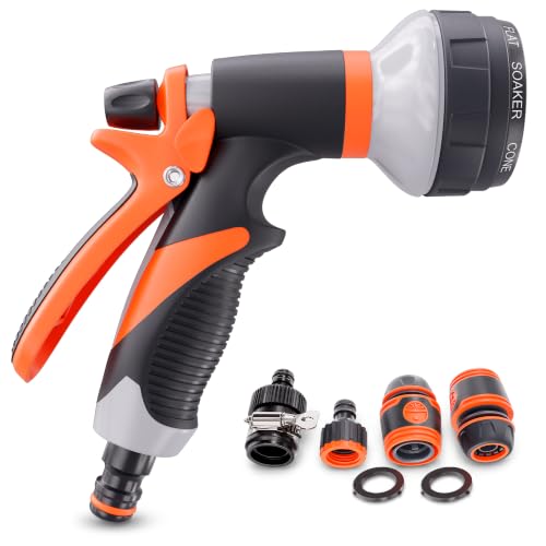 8 Pattern Garden Leak Proof Hose Nozzle Water High Pressure Sprayer - color: Grey-Orange