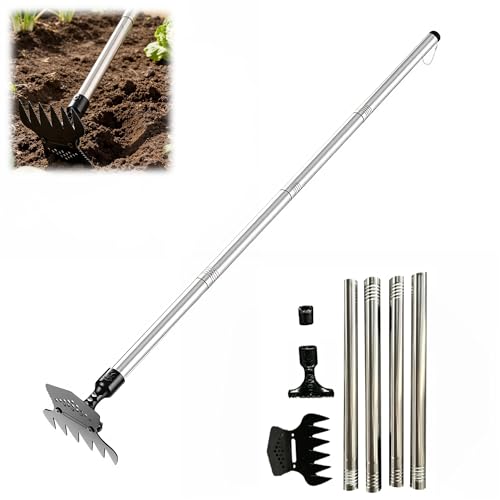 Double-Sided Garden Hoe & Weeding Rake, Multipurpose Weed Puller Tool with Long Handle, Hand Weeder for Lawn, Patio and Flower Bed – Root Remover, Dandelion Digger - color: Long