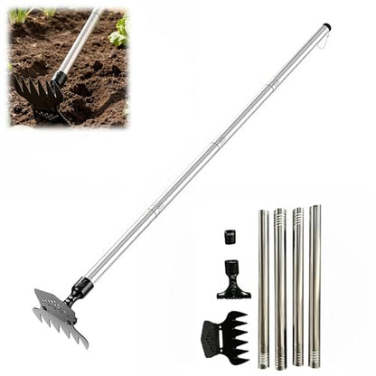 Double-Sided Garden Hoe & Weeding Rake, Multipurpose Weed Puller Tool with Long Handle, Hand Weeder for Lawn, Patio and Flower Bed – Root Remover, Dandelion Digger - color: Long