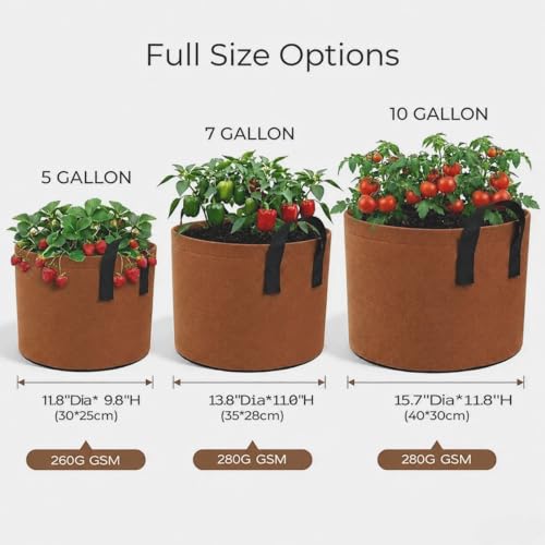 7 Gallon Grow Bags, Heavy Duty Fabric Pots with Handles for Vegetables - color: Brown, size: 7 gallon