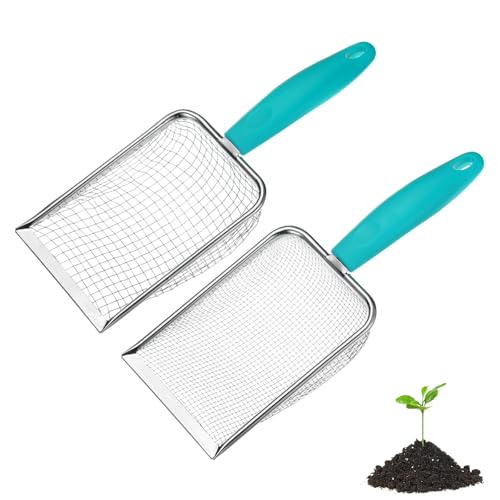 M METERXITY 2-Pack Gardening Soil Sifter, 5, 2.8 mm Mesh Stainless Steel Portable Gardening Sifter with Plastic Handle for Sand/Dirt/Rock Compost [White, Blue] - color: White, Blue, size: 5.0X5.0mm,2.8x2.8mm