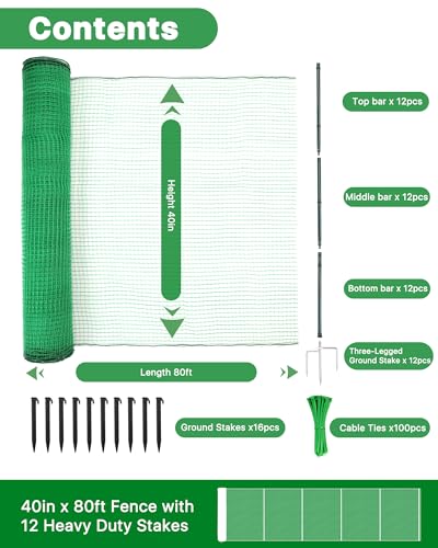 Temporary Fence with Metal Posts for Garden and Yard, 40" x 80' - size: 40"x80'