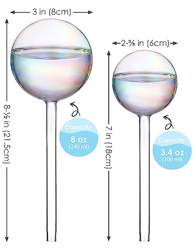 Tomorotec Glass Plant Watering Globes, Self Watering Spikes 2 Large+2 Small - color: Iridescent-2 Large+2 Small