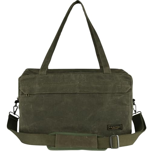 Tool Tote Bag, 16OZ Waxed Canvas Tool Bag with 7-Pocket & Shoulder Strap - for Electrician Contractor Repairman, Multi-Purpose Garden Tools Carrier with Portable Handle, Army Green - color: ArmyGreen, size: L