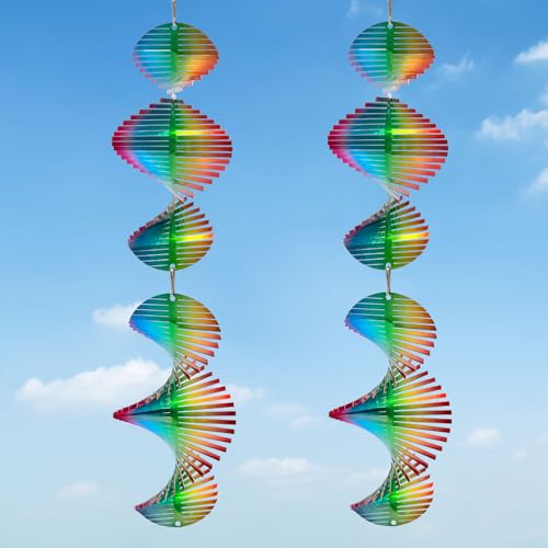 Aoedelyart Rainbow Wave Wind Spinners Outdoor Hanging Decor Wind Sculpture,7In Stainless Steel Bird Scare Devices Reflective Wind Spinner,Bird Deterrents for Outside,Yard Garden Ornaments Gifts(4Pack) - color: 006-rainbow Wind Spinner 4pack