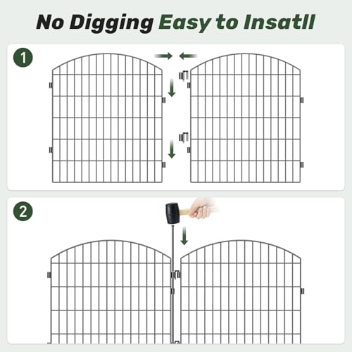 3-Layer Garden Fence with Gate 10 Panel 32in H×23ft L - size: 32in(H) x 23ft(L)