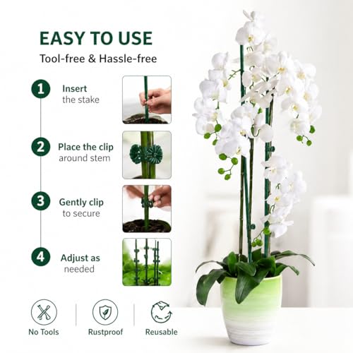 10PcsPlant Support Stakes with Ladybug Clips Green - color: Green+Ladybug Clips