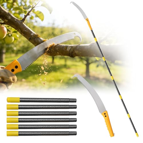 Pole Saw For Tree Trimming,2-In-1 Manual Pole Pruning Saw, 15.2FT High Reach Handheld Push-Pull Tree Trimmer With 15.7" Triple-Ground Blade Cutter For Branches,Orchard, Palm Trees, Shrubs,Limbs