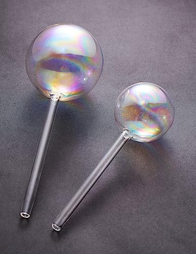 Tomorotec Glass Plant Watering Globes, Self Watering Spikes 2 Large+2 Small - color: Iridescent-2 Large+2 Small