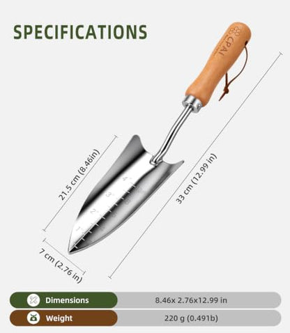 Heavy Duty Transplant Trowel with Inch and Centimeter Depth Markings