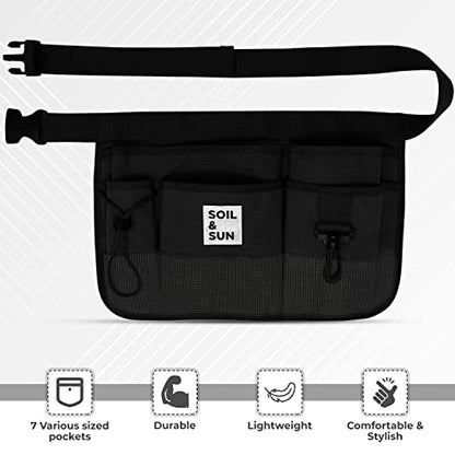 Soil & Sun Garden Tool Belt for Women, Tool Apron, Utility Belt Women, Teacher, Canvas Waist Apron with Pockets,Garden Aprons - color: Black