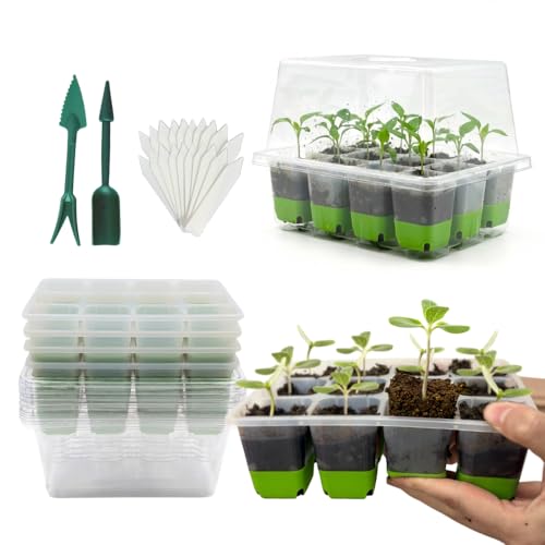 Seed Starter Kit 6 Pack, Reusable Silicone Seedling Starter Trays 72 Cells Seed Starter Tray, with Humidity Dome, Foldable Design for Easy Transplanting