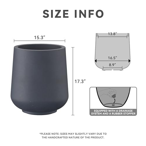 Kante 17.3" Tall Round Curved Concrete Planter, Charcoal Floor Pot - color: Charcoal, size: 15.3" D