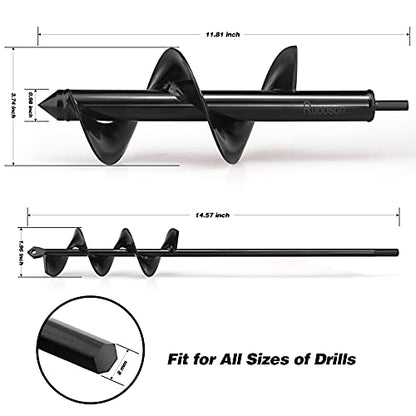 2Pcs Auger Drill Bit Planter, (3.7x11.8 and 1.9x14.5 in) Ruooson Spiral Auger for Planting Flower Bulb Auger, Rapid Planter Digger for 3/8" Hex Drive - size: 3.7x11.8 and 1.9x14.5 in