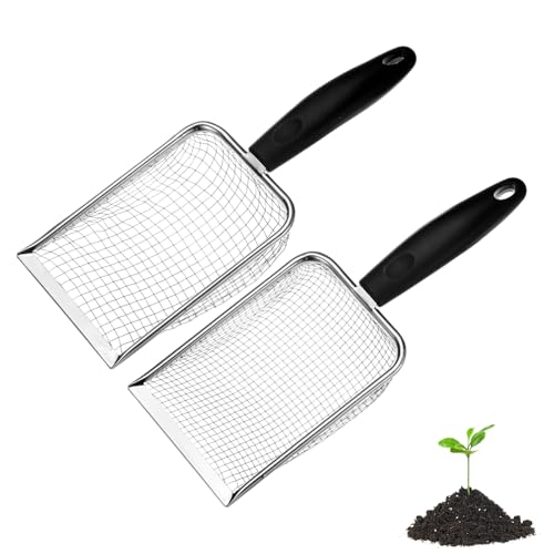 M METERXITY 2-Pack Gardening Soil Sifter, 5, 3.8 mm Mesh Stainless Steel Portable Gardening Sifter with Plastic Handle for Sand/Dirt/Rock Compost [White, Black] - color: White, Black, size: 5.0X5.0mm,3.8x3.8mm