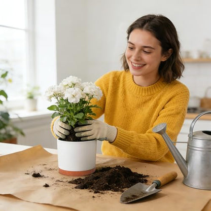 GARDIFE 3 Pack Cylinder Planter Set 10/9/8 Inch White Indoor Plant Pots - color: White-brown
