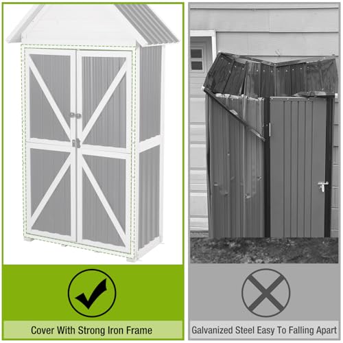 Outdoor Storage Shed Cabinet Strong Iron Frame Surrounding Garden Tool Storage with Adjustable Shelfs,Large Space - size: 30"W Dark Brown