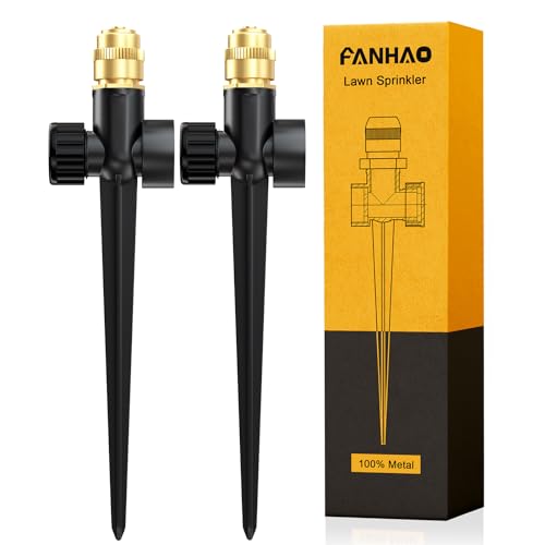 FANHAO Metal Lawn Sprinkler for Yard, 2 Pack Automatic Garden Water Sprinkler on Spike Base, Adjustable Brass Sprinkler Nozzle 360 Degree Large Area Coverage for Lawn Grass Patio Garden Irrigation - color: Black
