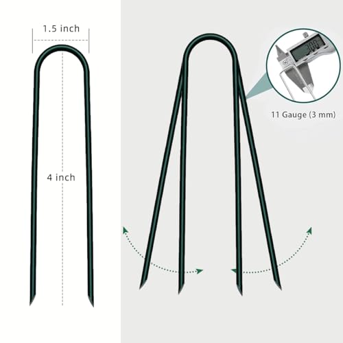 4 inch 25 Pack U Shape Green Garden Stakes,11 Gauge Garden Pins,U-Shaped Tent Stakes,Galvanized Landscape Staples for Yard Lawn,Tube, Landscape Fabrics,Irrigation Hose and Weed Barriers. - color: green, size: 4in