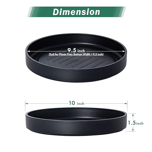 Phoenix Vine 10 Inch Plastic Plant Saucer Water Drip Tray, Heavy Sturdy Round Plant Drainage Tray for Indoors Outdoor, Set of 2, Matte Black, 21-TY-10B-2 - size: 10"