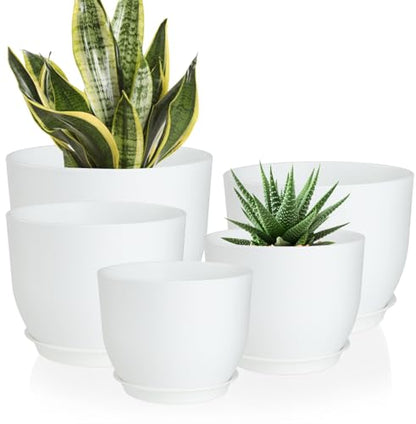 YNNICO Plant Pots 10/9/8/7.5/7 inch with Multi Mesh Drainage Holes - color: White, size: 10/9/8/7.5/7 inch