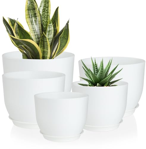 YNNICO Plant Pots 10/9/8/7.5/7 inch with Multi Mesh Drainage Holes - color: White, size: 10/9/8/7.5/7 inch