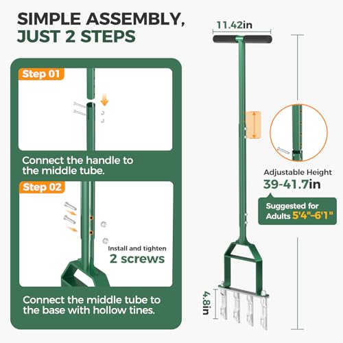Suntee Lawn Aerator Tool, Green Manual Core Aerator for Lawn Care