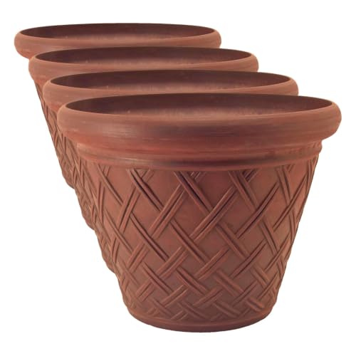 PSW Pot Collection Basket Weave Planter Pot for Indoor and Outdoor Plants and Gardens, Terra Cotta Color, 18 by 14-Inch (Pack of 4) - color: Terra Cotta, size: 18 by 14-Inch (Pack of 4)
