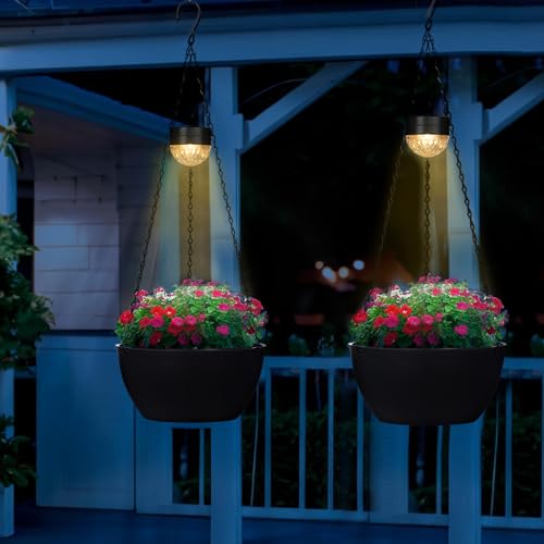 SUNNYPARK 2 Pack Solar Hanging Planters for Plants Outdoor - color: Black