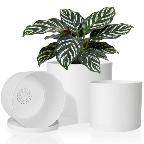 GARDIFE 3 Pack Cylinder Planter Set 10/9/8 Inch White Indoor Plant Pots - color: White