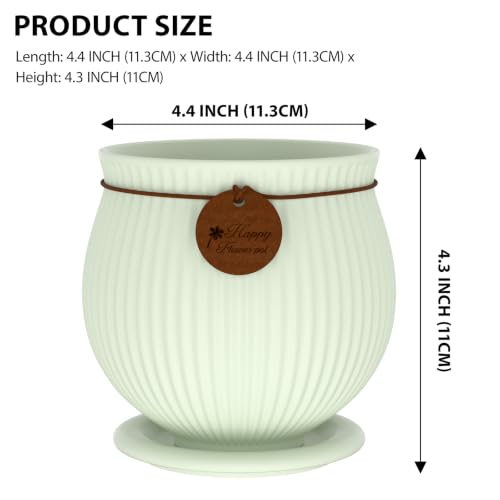 4.4 Inch Light Green Ceramic Planter with Drainage Hole and Saucer - color: Light Green, size: Small