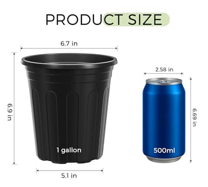 GroTheory 100 Pack 1 Gallon Nursery Pots, 6.7 Inch Plastic Pots for Plants