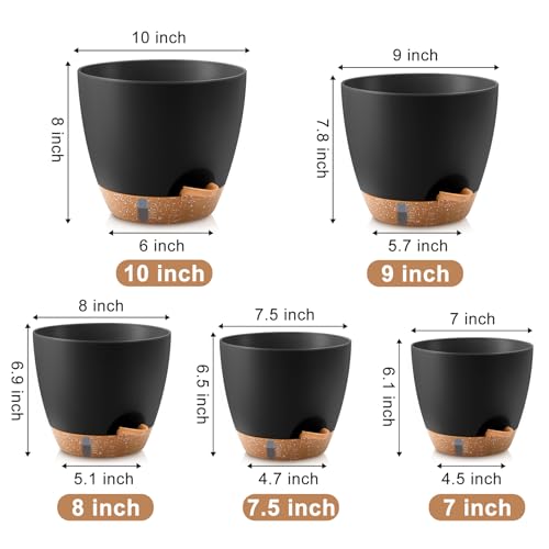 QRRICA 10/9/8/7.5/7 Inch Self Watering Pots for Indoor & Outdoor Plants - color: Black, size: 10/9/8/7.5/7 Inch