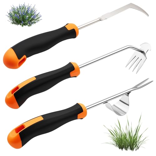 Heran ‌2026 Weed Puller Tool, 3 Pcs Garden Hand Weeder Set – Stainless Steel Manual Weeder Tool with Ergonomic Handle, Crack & Crevice Weeding Tools for Gardening