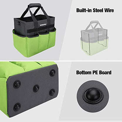 WORKPRO Garden Tool Bag, 10 Pockets and Shoulder Strap, Green - color: Green