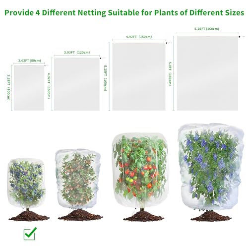 afzdby Garden Mesh Netting with Drawstring,Plants Cover Protection from Anti Birds,Bugs,Cicadas,and Insects-Pest Barrier Bag for Blueberry Bushes,Citrus,Tomatoes,Vegetables,Fruit Tree and Orange - size: 2.62×3.28FT
