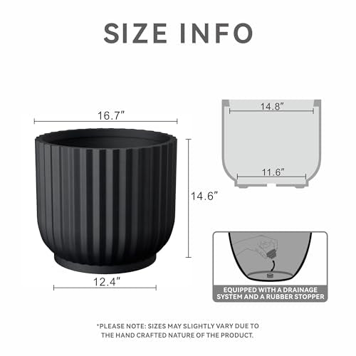 Kante Large Round Pedestal Black Concrete Planter 16.7" Dia, Outdoor - color: Black, size: 16.7"w x 14.6"h
