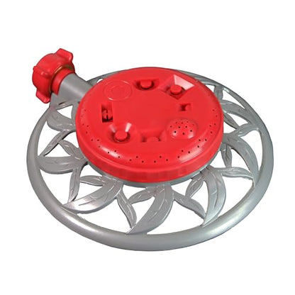 Chapin 4998: 8-Pattern Metal Circle Sprinkler, 360 Degree Sprinkler Head for Small Gardens and Lawns, Up to 40 ft Coverage Area, Lawn Sprinkler, Small Area Yards and Garden Watering, Red/Silver
