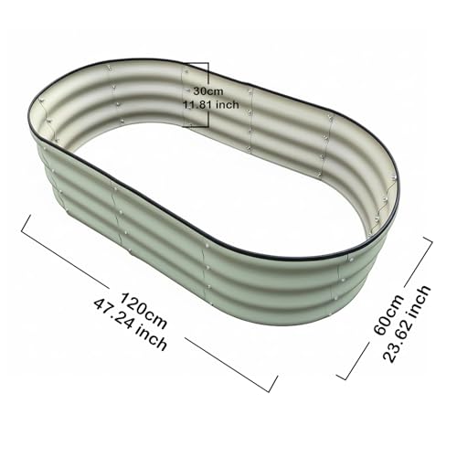 Raised Garden Bed, Metal Planter Box, Oval Shape, Outdoor Planting,Vegetable Flower Herb Planter(1 PCS of 4×2×1 ft, Green Oval) - size: 1 PCS of 4×2×1 ft