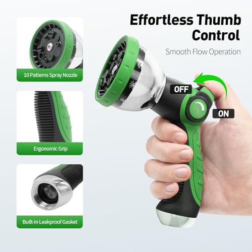 Besiter Garden Hose Nozzle Sprayer: 2 Pack 10 Watering Patterns Spray Nozzles Heavy Duty Metal Hose Head Hose Attachment, Thumb Control On Off Valve - color: Bluegreen