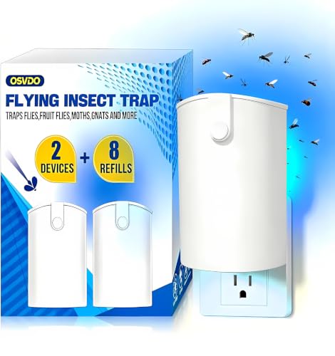 Flying Insect Trap, 2 Devices Fruit Fly Traps for Indoors with 8 Glue Cards - size: 2 Devices & 8 Refills(Upgrade)