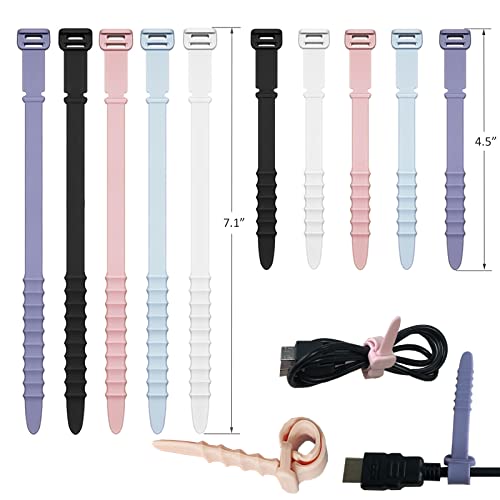 Silicone Zip Ties, Reusable Zip Ties, Rubber Cable Ties Straps for Wire Management, Elastic Silicone Ties Cable Organizer for Home Office, Multicolor Cord Ties in Two Sizes 4.5" and 7.1" (5+5 Pcs) - color: Multi Color