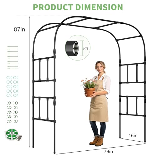 DoCred 87" H x 79" L Garden Arch Trellis, Metal Trellis for Climbing Plants - size: 87"H x 79"L x 16"W