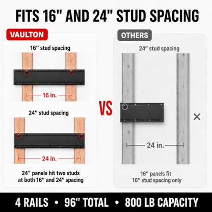 VAULTON 96" Garage Wall Organizer, Metal Tool Rack, 4 Rails 11 Hooks - size: 96" - 15 piece kit
