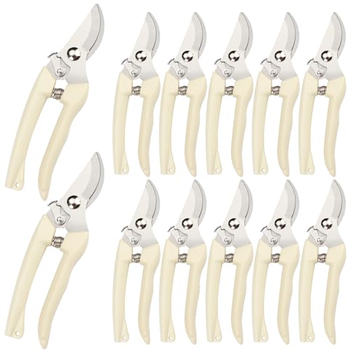 12 Pcs Garden Scissors for Plant, Tip Pruning Shears for Cutting Flowers, Trimming Plants, Bonsai and Fruits Picking (Bypass Blade Pruner) - style: 12 Pcs-White