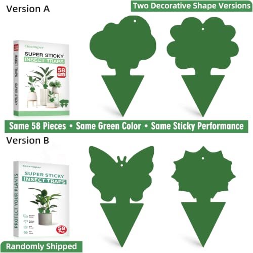 58 Pack Gnat Killer Sticky Traps for Plants - Green Fungus Gnat Sticky Trap for Indoor Houseplants, Fruit Fly, Whitefly, Aphid - Family Friendly Design, Flower/Cloud or Sunflower/Butterfly - color: Green, size: 58 PCS