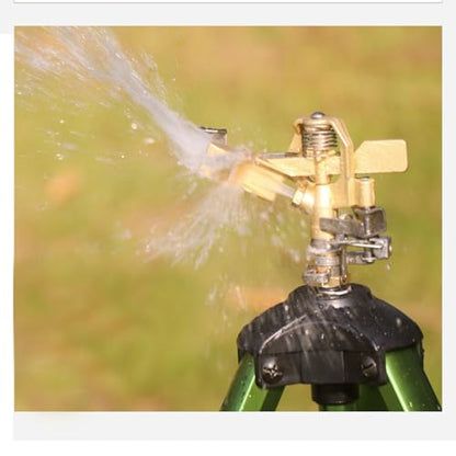 Heavy-Duty Brass Impact Sprinkler on Tripod Base, 360 Degree, 50 Feet Large Area Coverage, Adjustable Water Sprinkler, 3/4 Inch Connector Extension Legs Flip Locks