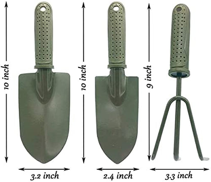 3 in 1 Garden Tool Shovel for Digging Gardening Trowel for Lawn Planting Alloy Spade Plastic Handle Anti Slippery - color: Trowel Rake Set